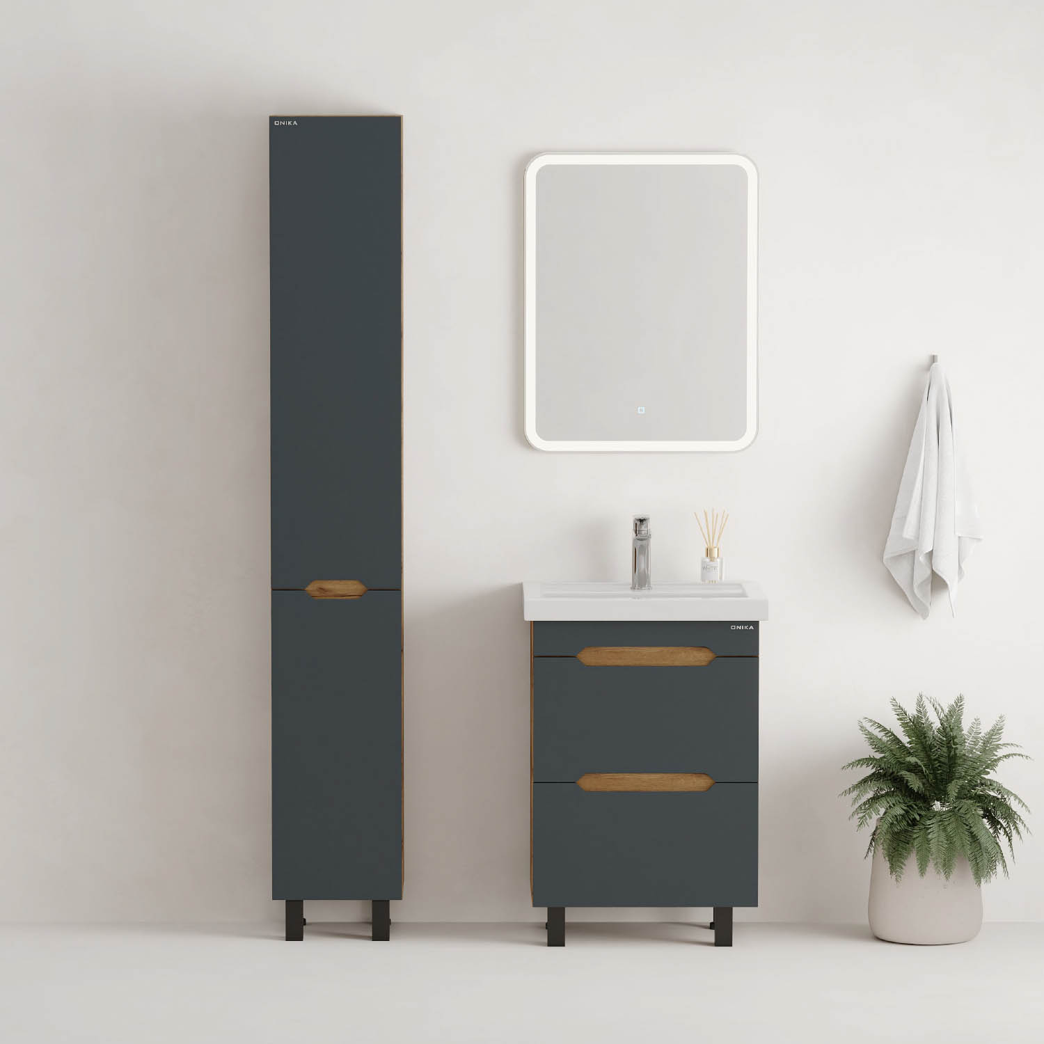 Мебель для ванной Оника Айленд 60, напольная, цвет графит / дуб крафт золотой - фото 1