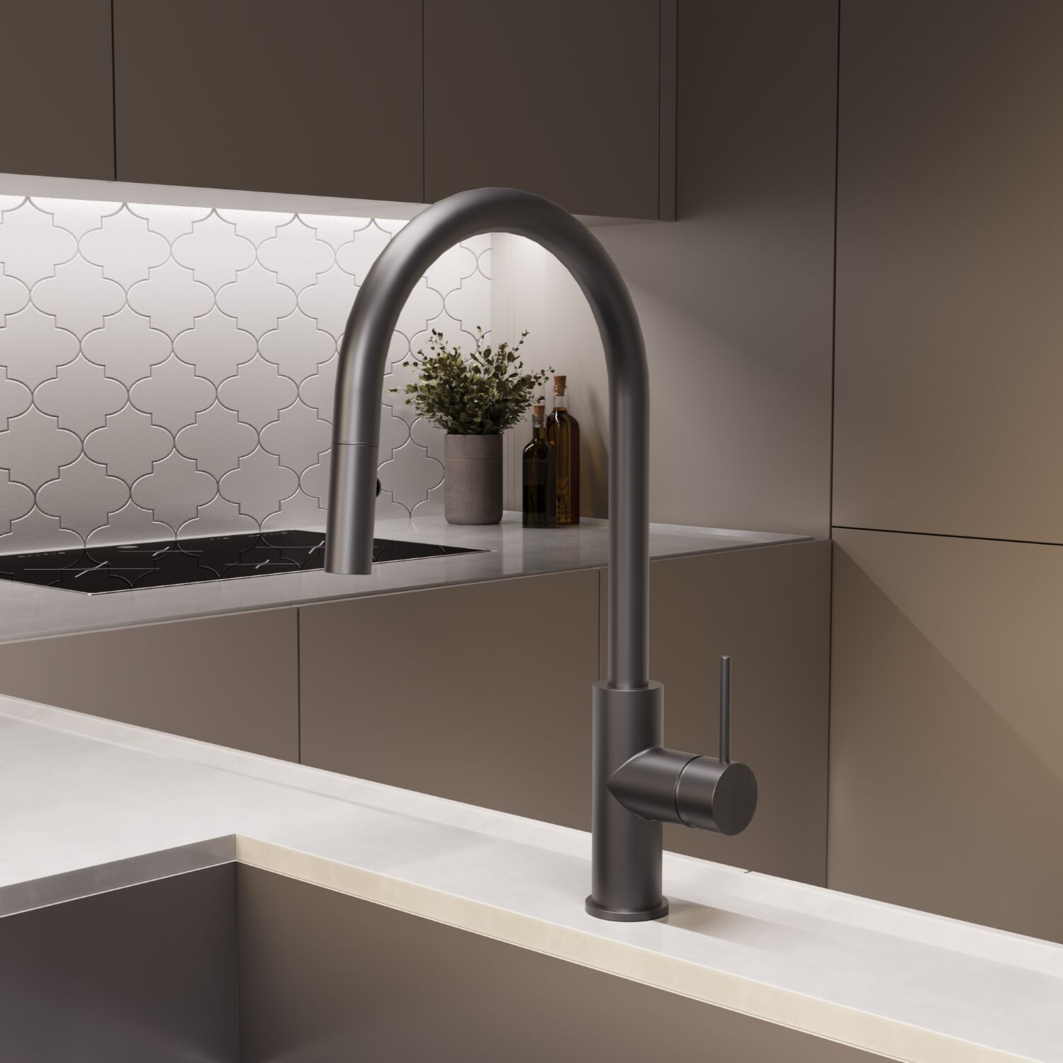 Смеситель Vincea City VKF-2C1GM для кухни, с выджвижным изливом, цвет вороненая сталь - фото 1