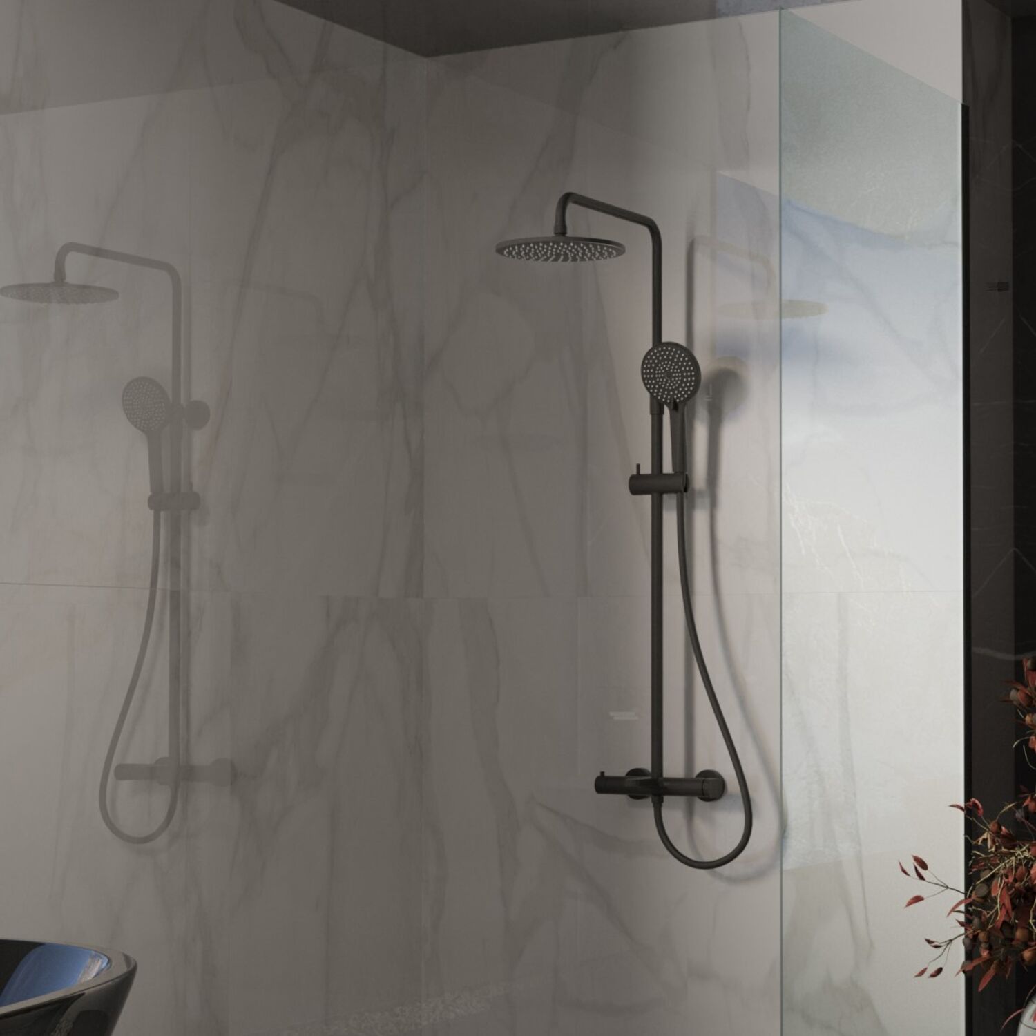 Душевая стойка Vincea Rondo VSFS-1R1MB, с верхним душем, смесителем, цвет черный - фото 1