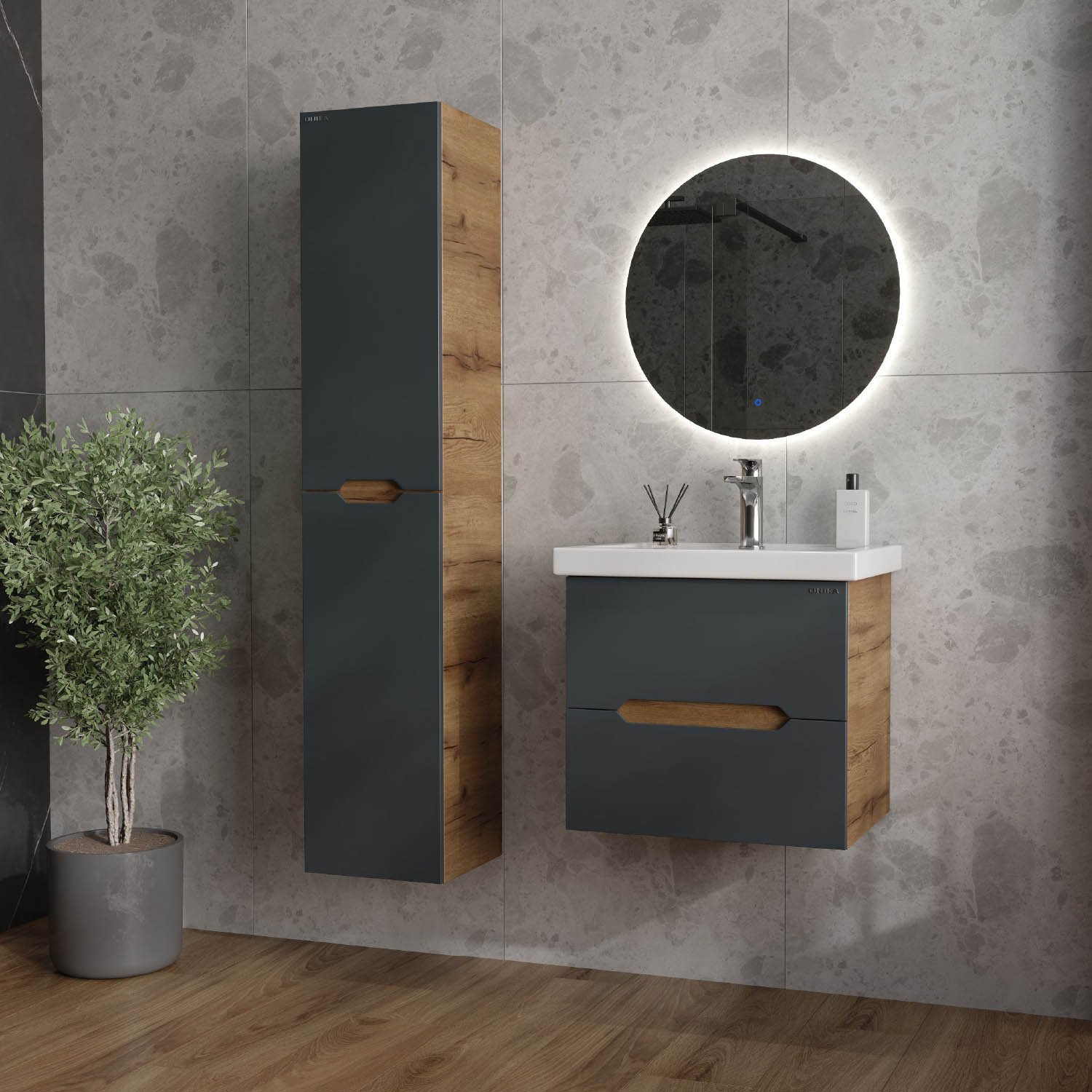 Мебель для ванной Оника Айленд 60, подвесная, цвет графит / дуб крафт золотой - фото 1