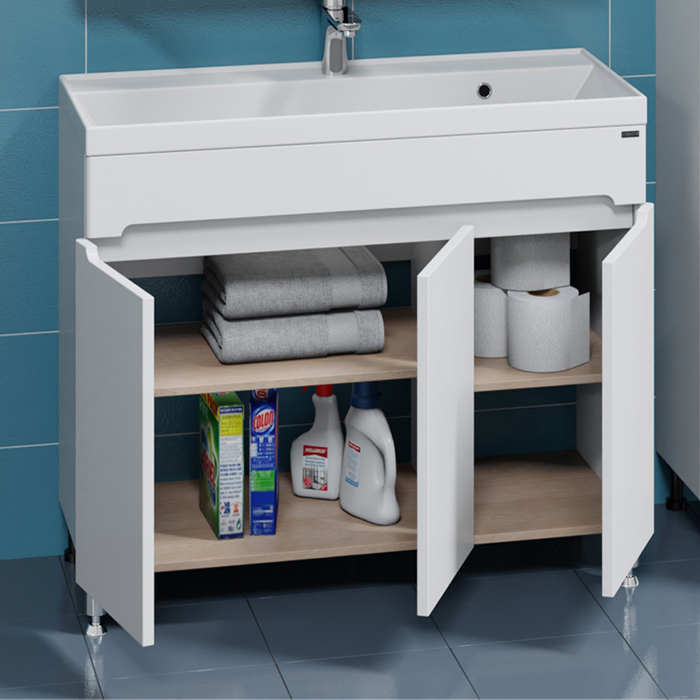 Тумба под раковину Санта Лондон 100 напольная, с дверцами, цвет белый - фото 1