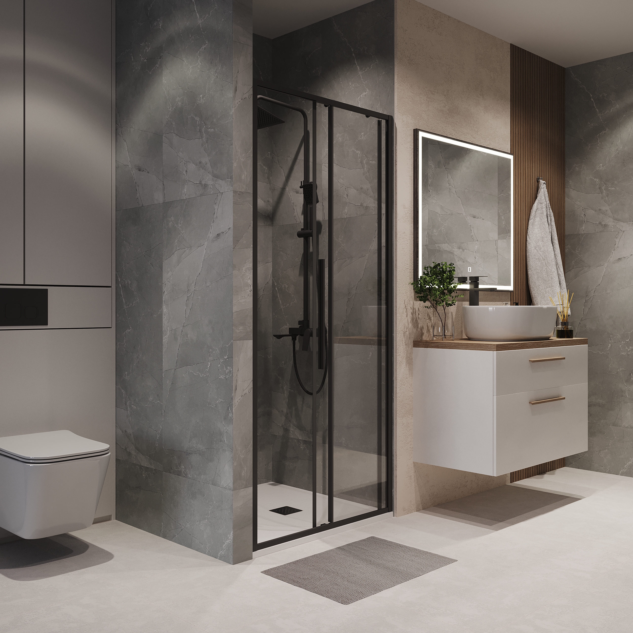 Душевая дверь Niagara Nova NG-84-10AB 100x195, стекло прозрачное, профиль черный матовый - фото 1