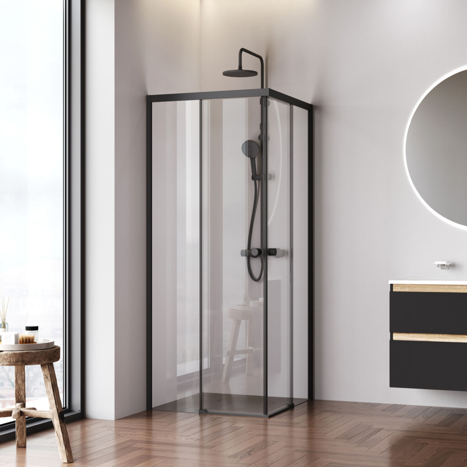 Душевой уголок AM.PM X-joy W94G-403-8080-BТ1К 80x80, стекло прозрачное, профиль черный матовый