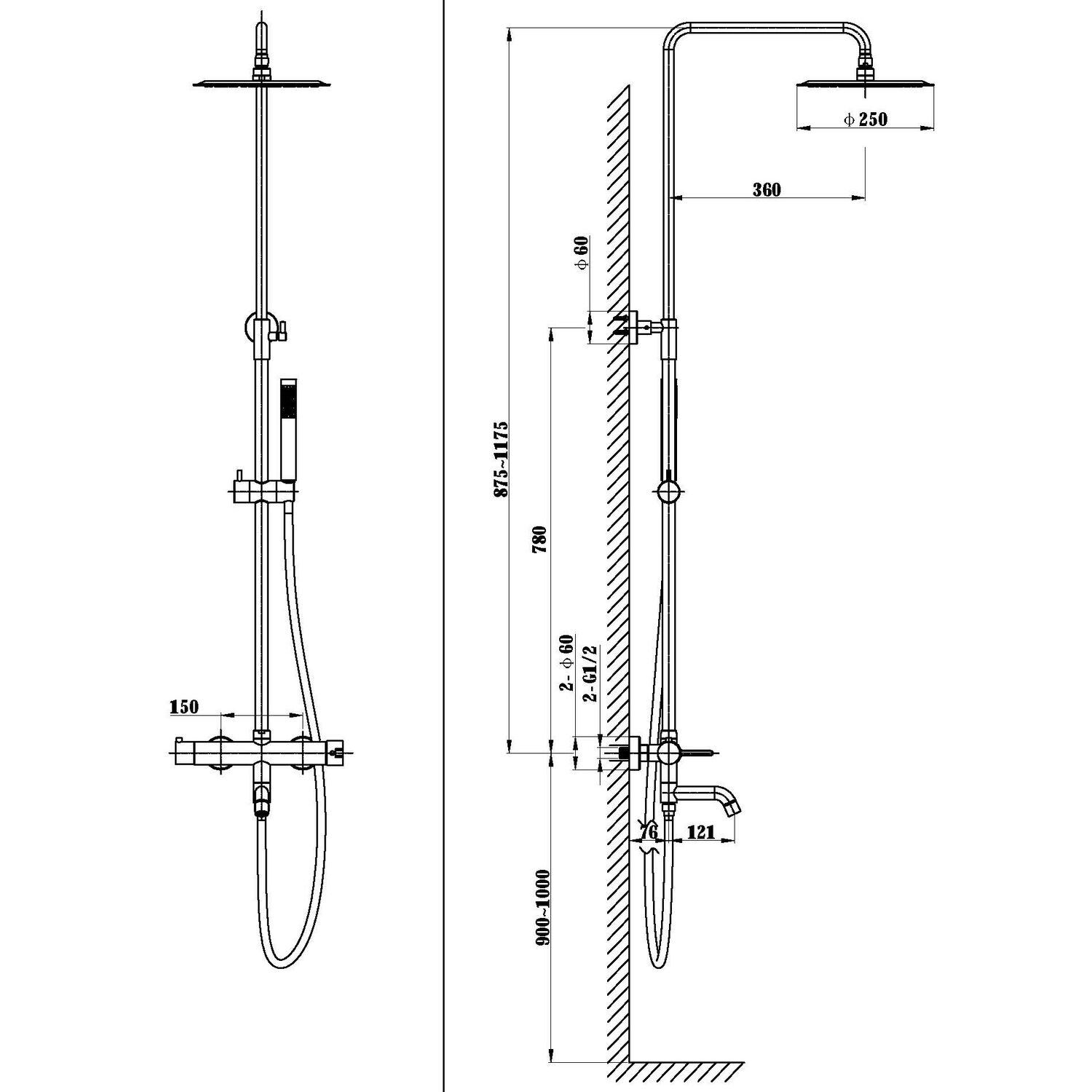 Душевая стойка Vincea Villa VSFS-1VL1CH, с верхним душем, смесителем, цвет хром - фото 1