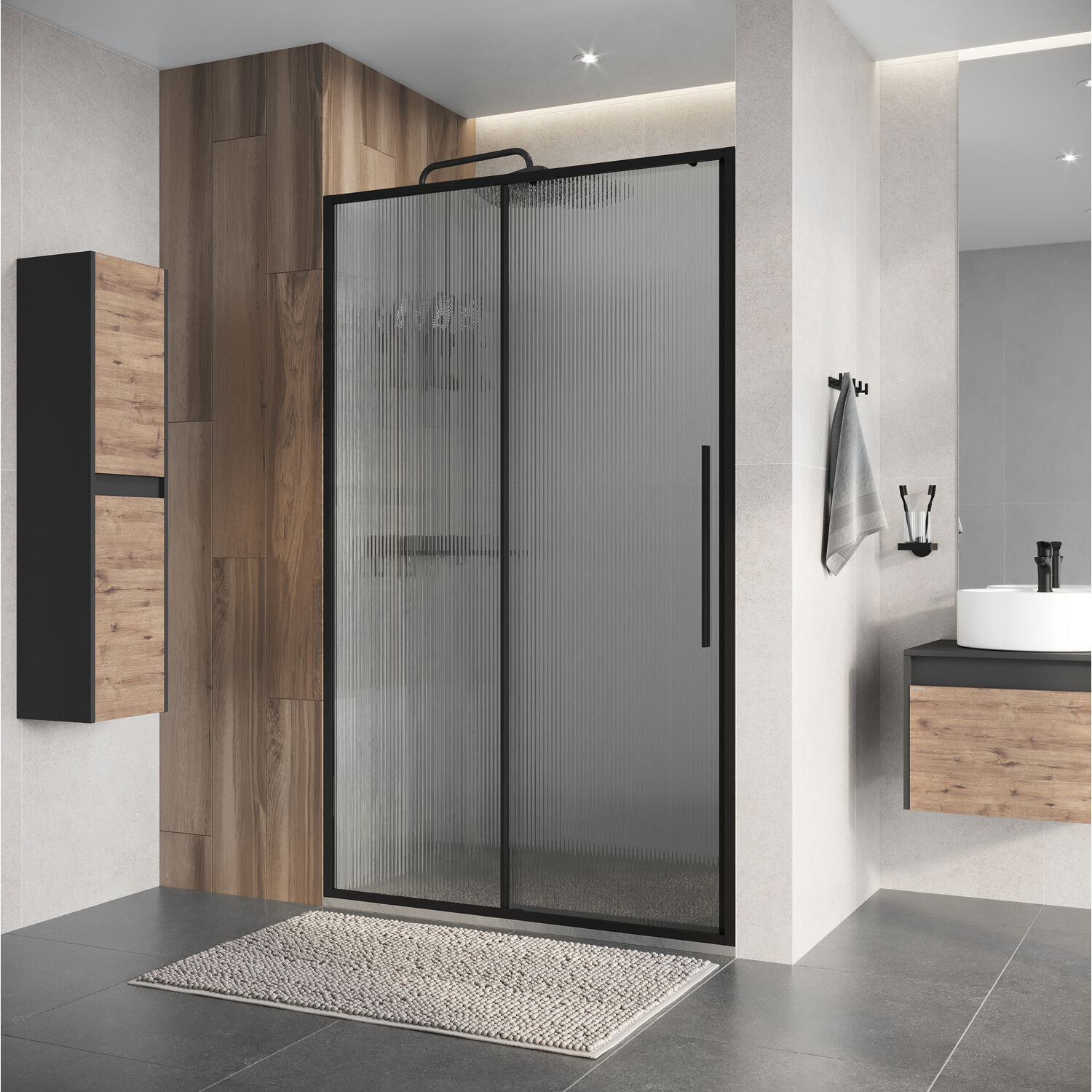 Душевая дверь Niagara Nova NG-84-L11FHB 110x195, левая, стекло рифленое, профиль черный матовый
