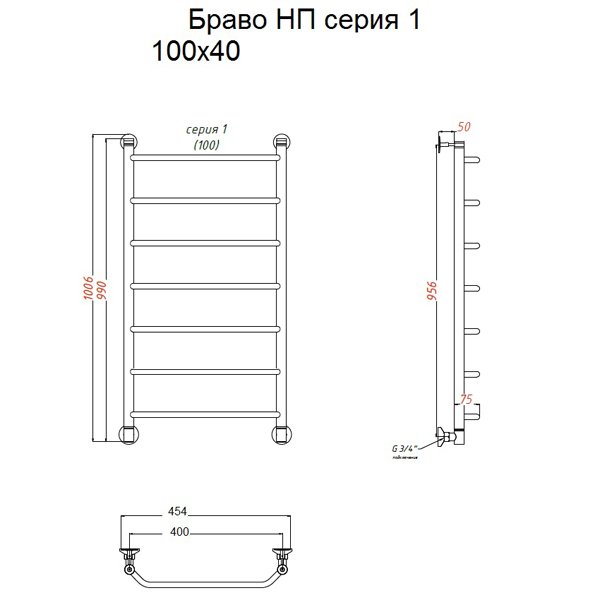 Полотенцесушитель Тругор Браво НК 1 100x40 водяной, цвет хром - фото 1