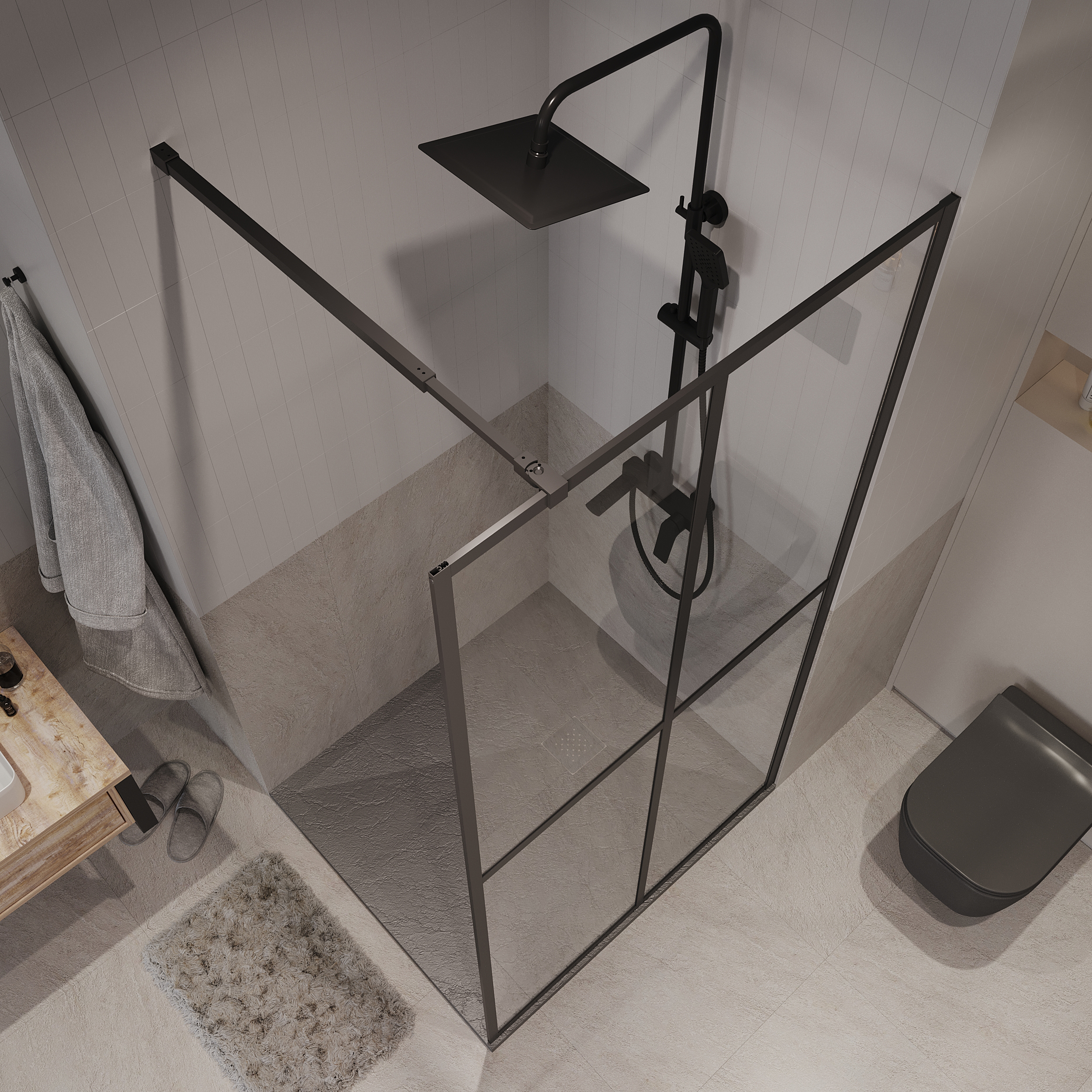 Душевая перегородка Niagara Nova NG-686-90 Black 90x195, стекло прозрачное с рисунком, профиль черный матовый - фото 1