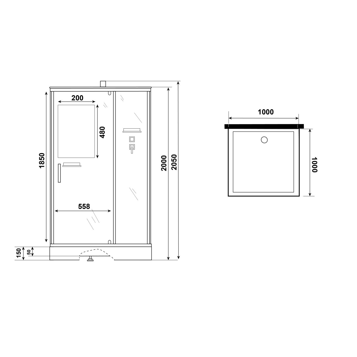 Душевая кабина Niagara Standart ST100/15Q/BL/BK 100х100, стекло прозрачное, профиль черный матовый, без крыши - фото 1