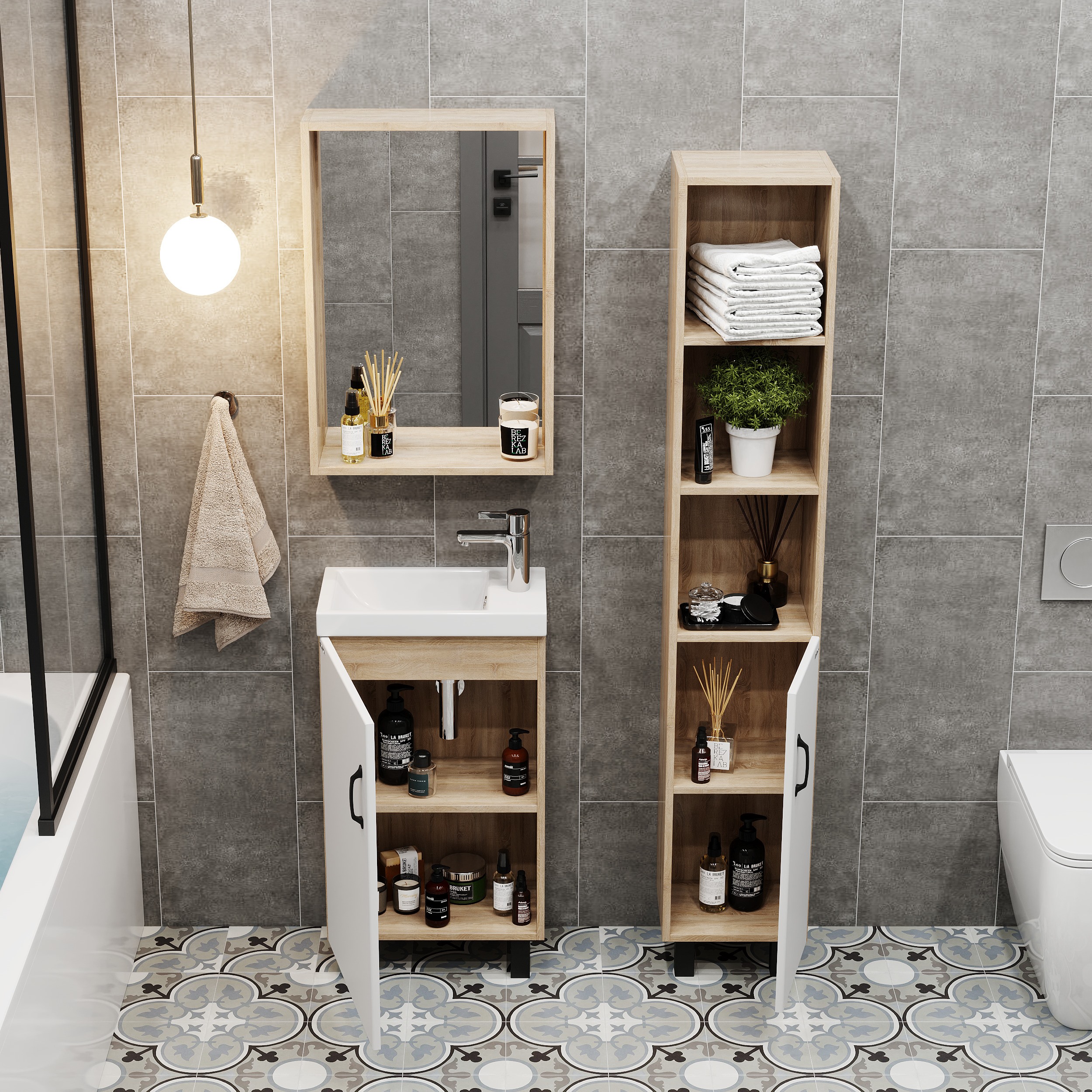 Мебель для ванной Оника Тимбер 45, напольная, цвет белый матовый / дуб сонома - фото 1