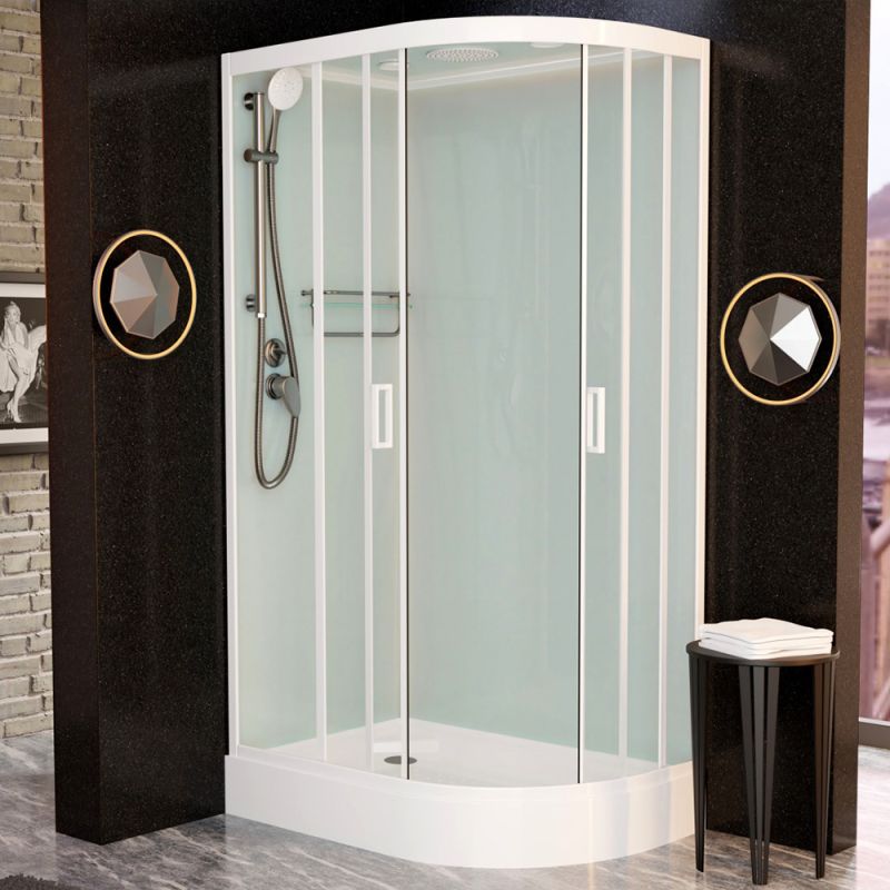 Душевая кабина Frank F412 L White 120х80, левая, с полотенцедержателем, стекло прозрачное, профиль белый