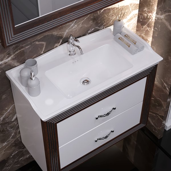 Мебель для ванной Опадирис Карат 80, цвет белый глянцевый с серебряной патиной