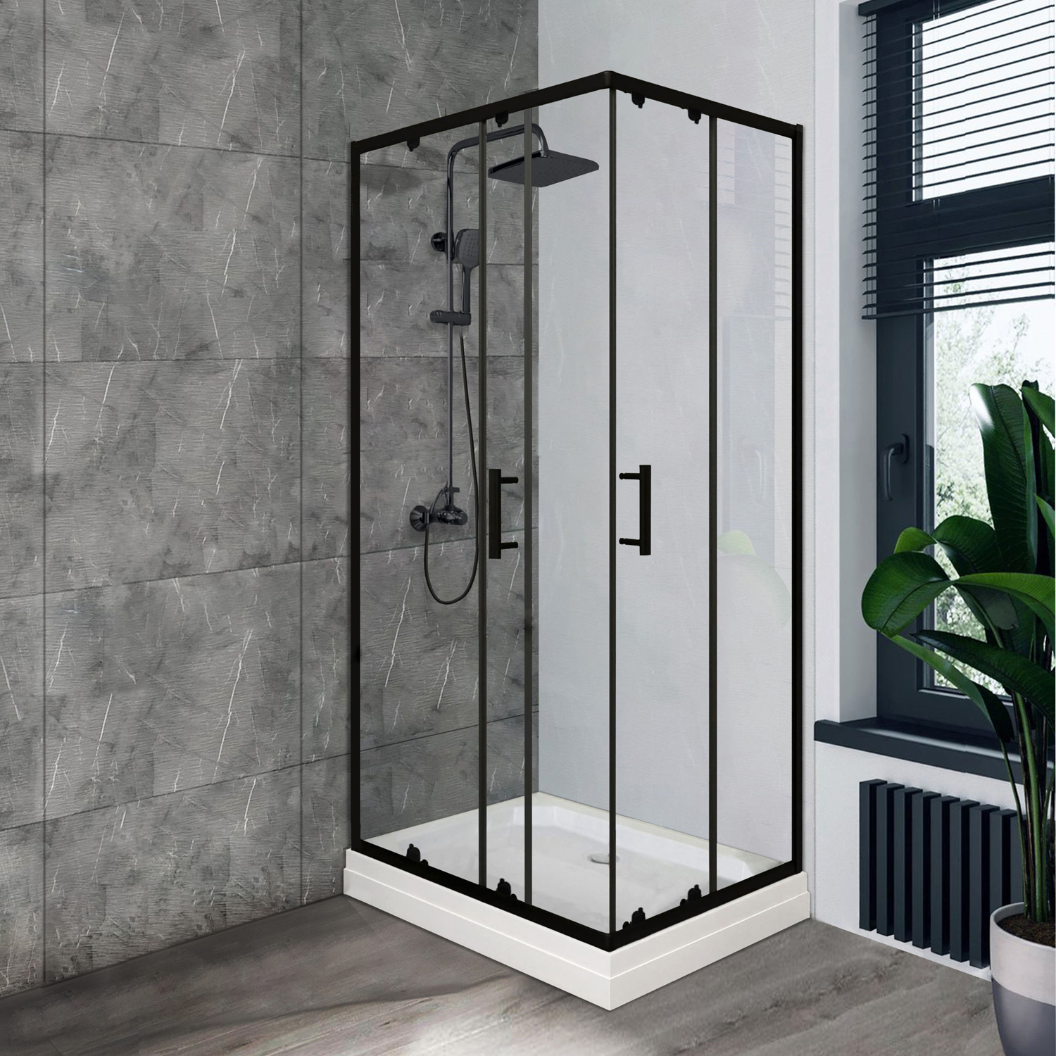 Душевой уголок Parly QZ71B N 100x70, стекло прозрачное, профиль черный