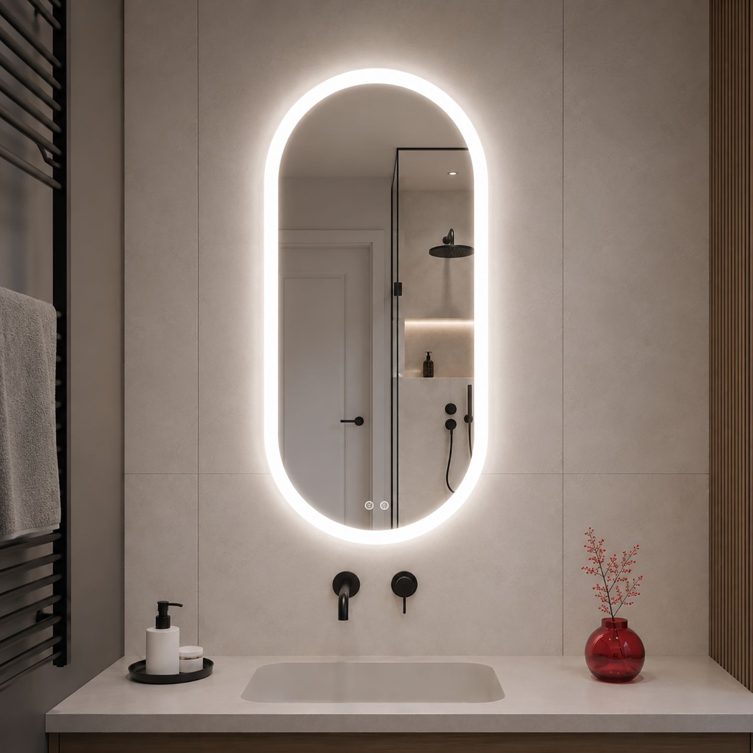Зеркало Comforty Опал 42x84, с подсветкой, функцией антизапотевания - фото 1