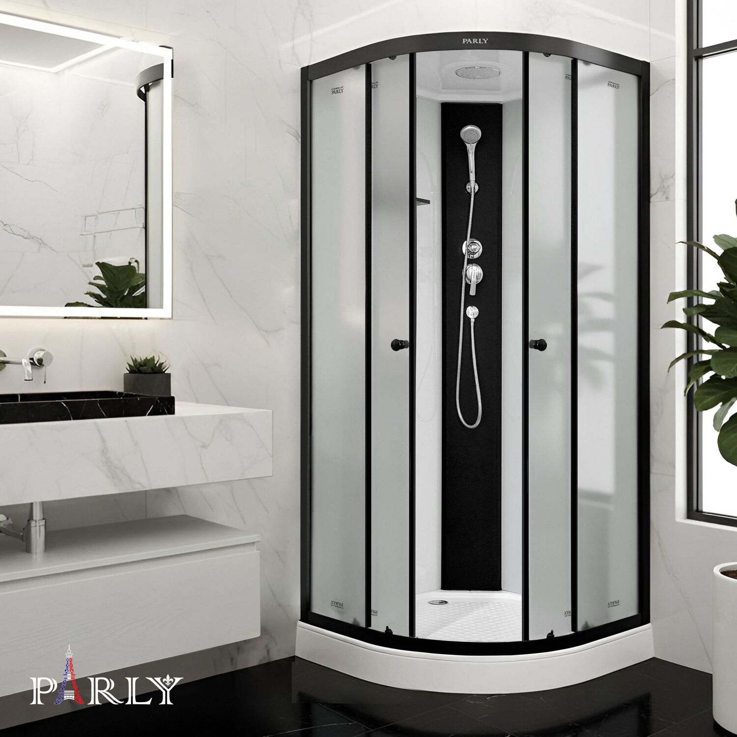 Душевая кабина Parly Bett B831 80х80, стекло матовое, профиль черный матовый, с крышей