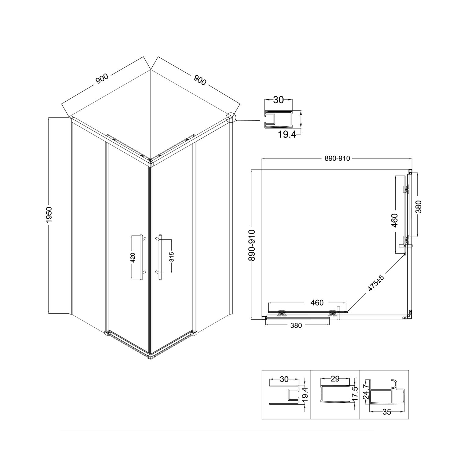Душевой уголок Niagara Nova NG-6829-34 Black 90x90, стекло прозрачное, профиль черный матовый