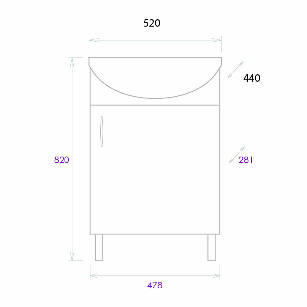 Тумба под раковину Оника Эко 52 Black, напольная, цвет белый / дуб сонома - фото 1