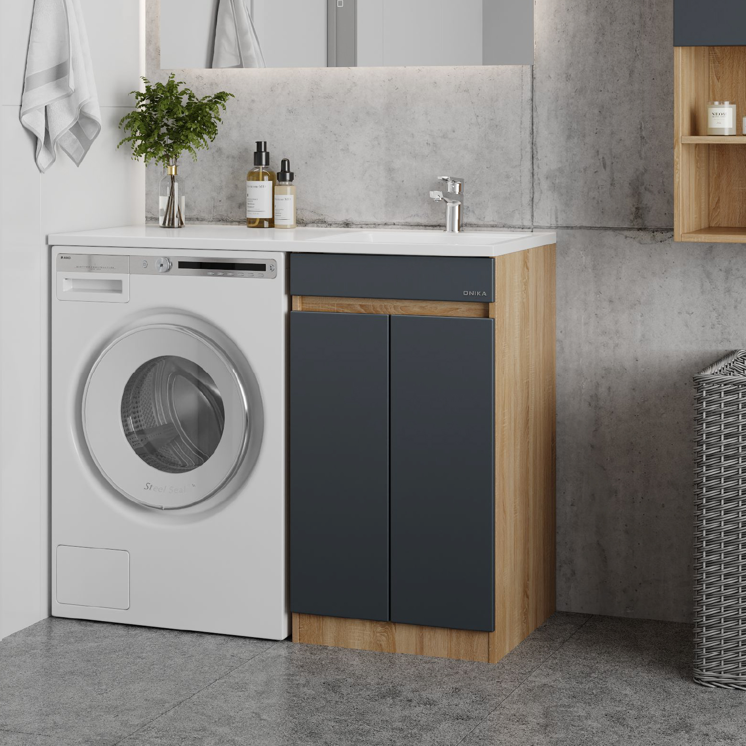 Мебель для ванной Оника Милтон Нова 110, с тумбой 48 см,с ящиками, цвет серый / дуб сонома - фото 1