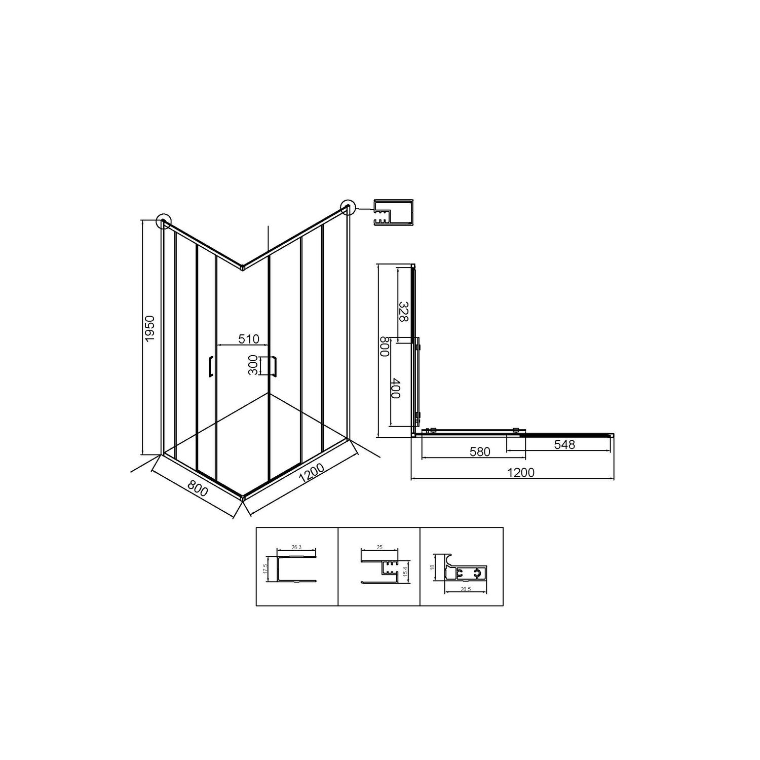 Душевой уголок Niagara Nova NG-6836-1280BL 120х80, стекло прозрачное, профиль черный матовый - фото 1