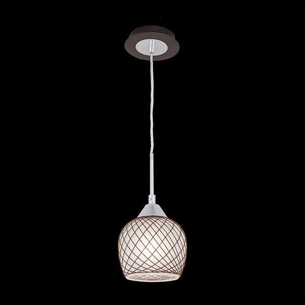 Подвесной светильник Citilux Сюзи CL171112, арматура хром / венге, плафон стекло / ткань белая / коричневая, 14х14 см 