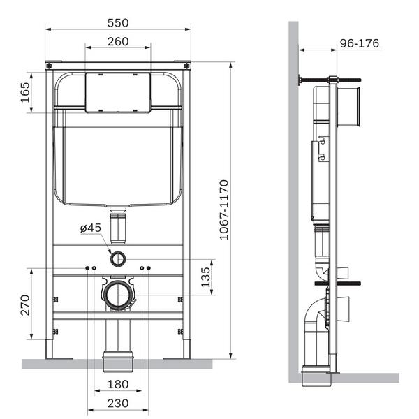 Инсталляция SantiLine SL-04 для подвесного унитаза, с черной кнопкой смыва - фото 1