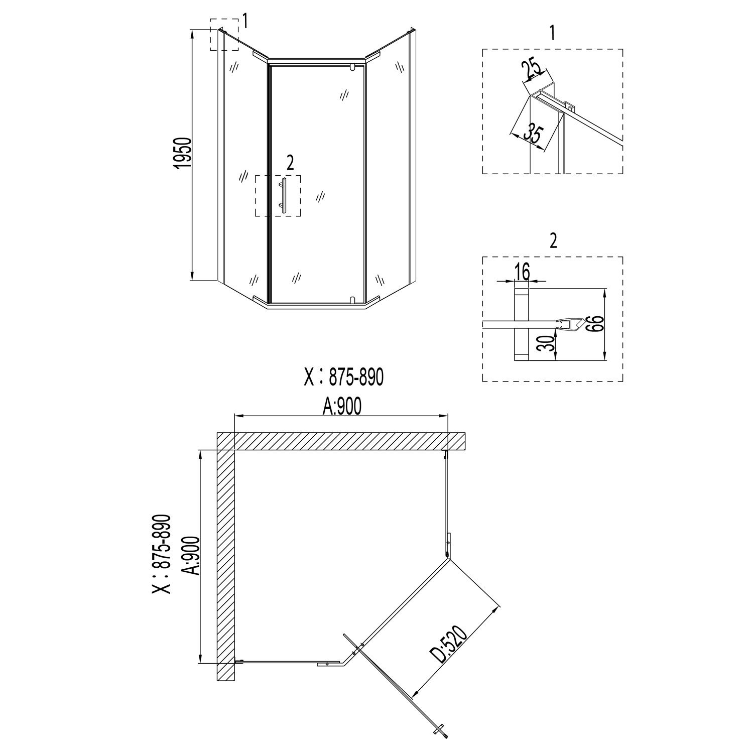 Душевой уголок Niagara Nova NG-6605-08 90x90, с поддоном, стекло прозрачное, профиль хром - фото 1