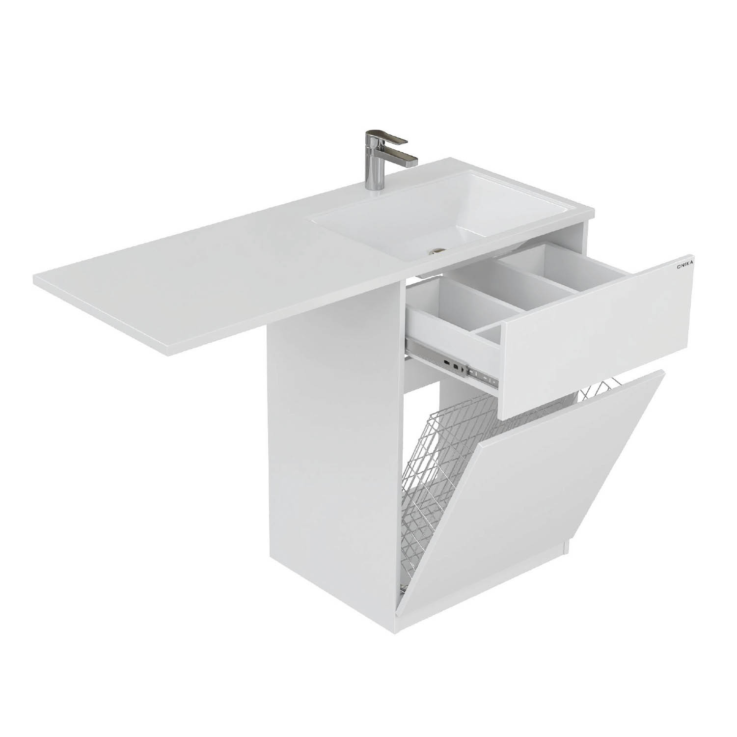 Мебель для ванной Оника Сорго 120, с тумбой 58 см, с бельевой корзиной, цвет белый