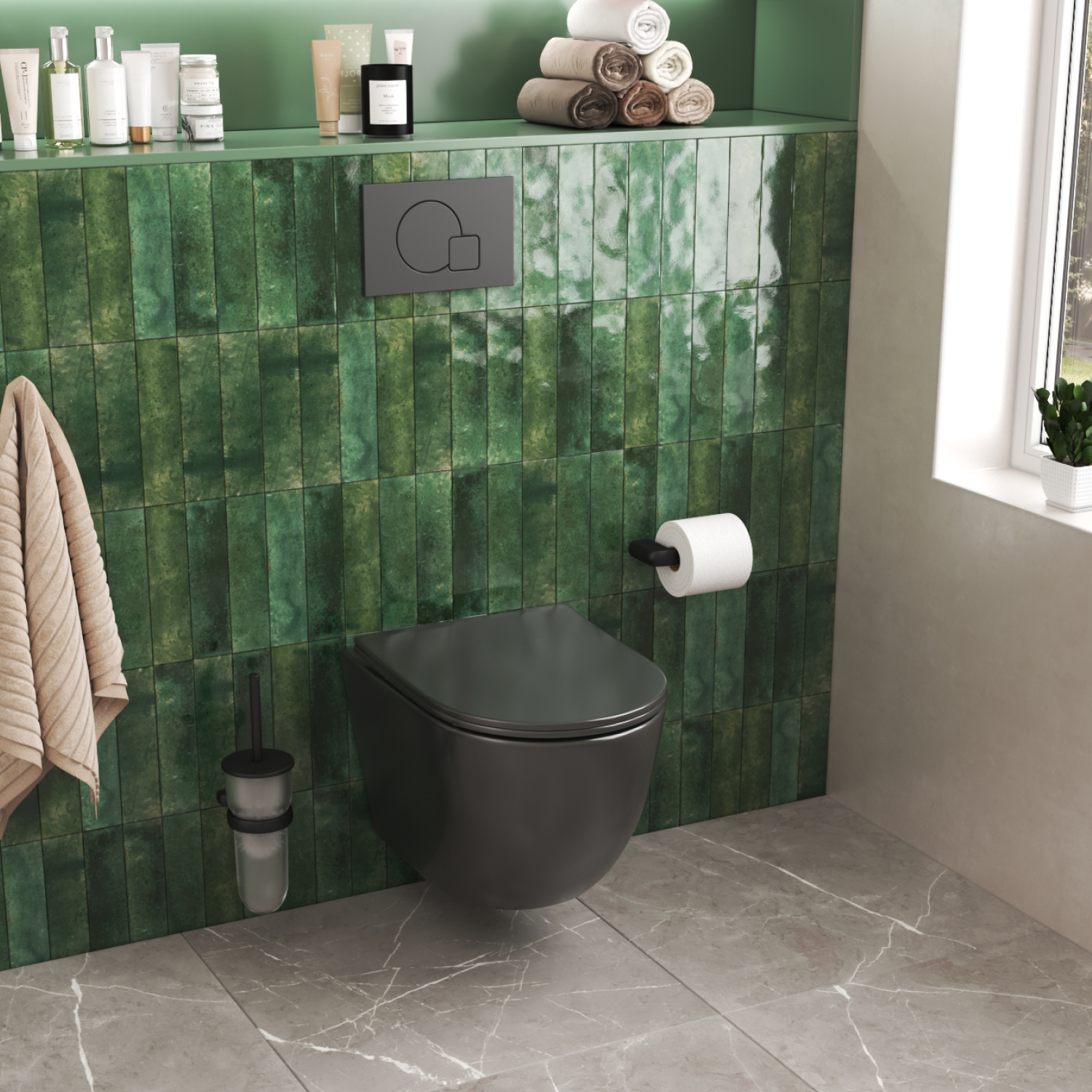 Унитаз Joki Stella XL T JK5751039MB подвесной, безободковый, смыв торнадо, с сиденьем микролифт, цвет черный матовый