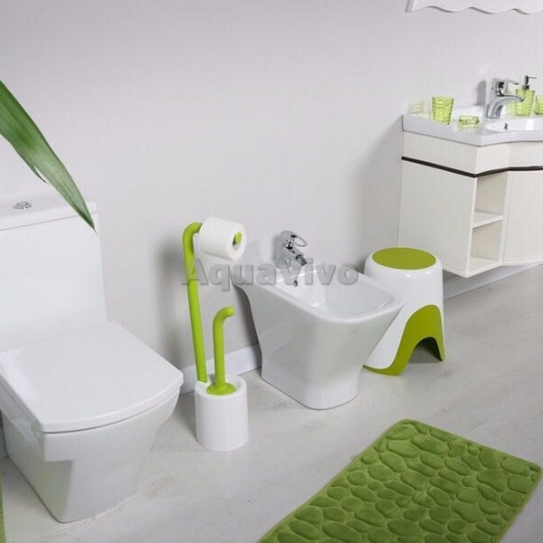 Стойка Fixsen Wendy FX-7032-60 напольная, с держателем туалетной бумаги и ершиком, цвет зеленый / белый