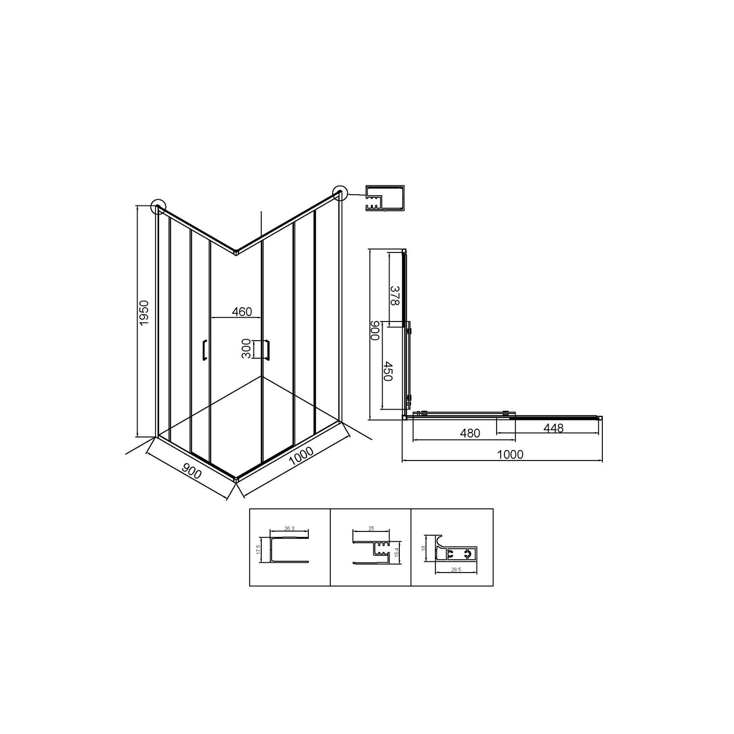 Душевой уголок Niagara Nova NG-6836-1090BL 100х90, стекло прозрачное, профиль черный матовый - фото 1