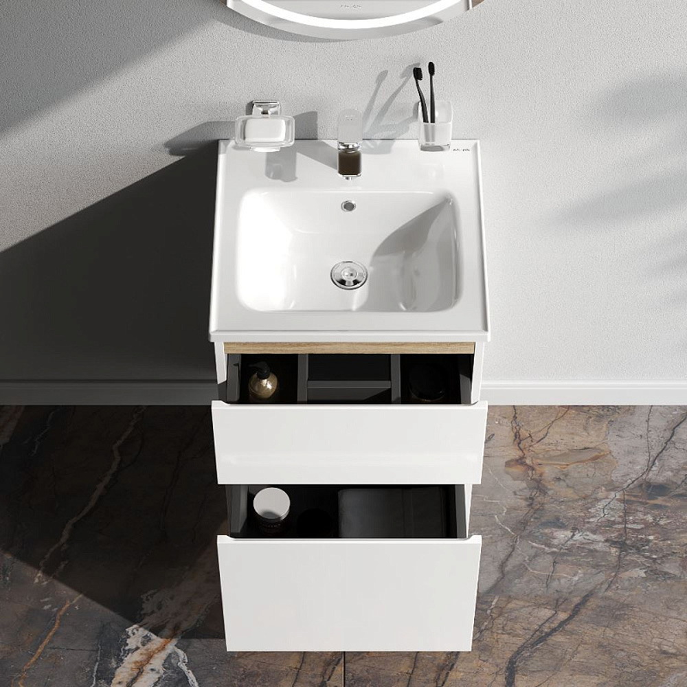 Тумба под раковину AM.PM X-Joy 50 напольная, цвет белый глянец/дерево - фото 1