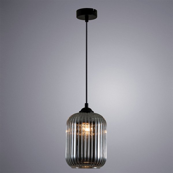 Подвесной светильник Arte Lamp Arwen A1902SP-1BK, арматура черная, плафон стекло дымчатое, 15х15 см