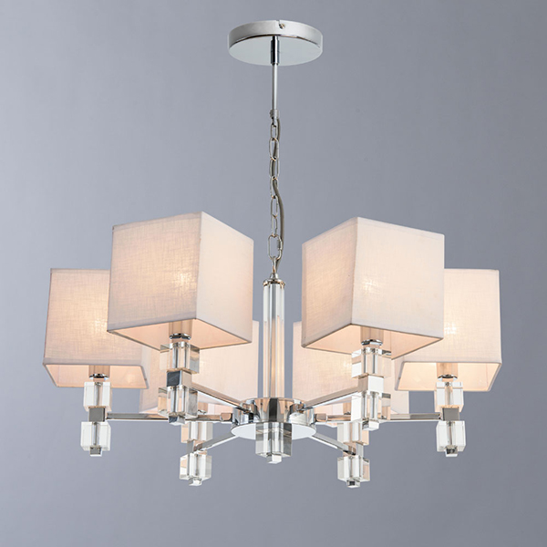 Подвесная люстра Arte Lamp North A5896LM-6CC, арматура хром, плафоны ткань белая, 65х65 см - фото 1