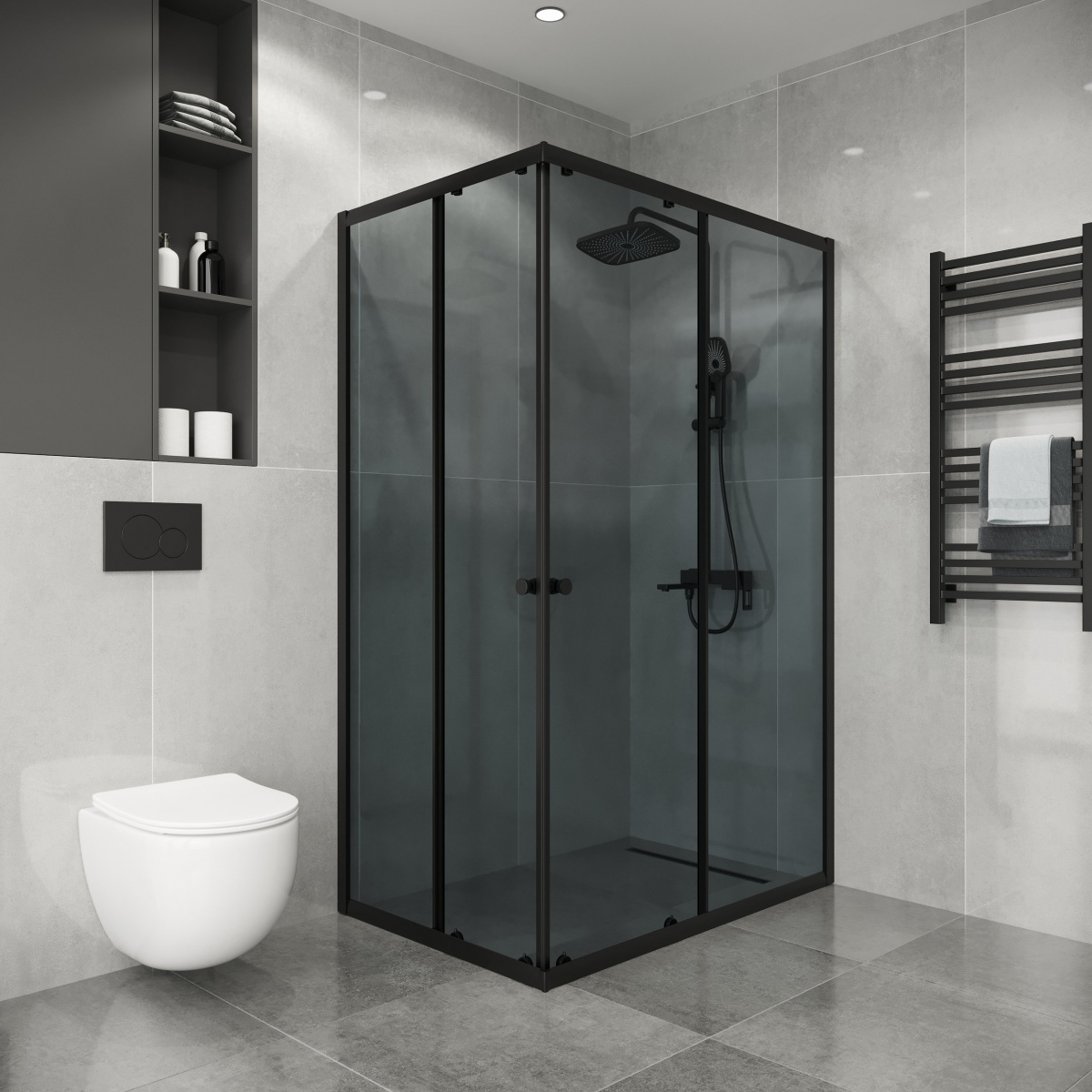 Душевой уголок Niagara Eco NG-1129-14QT 120х90, стекло тонированное, профиль черный матовый