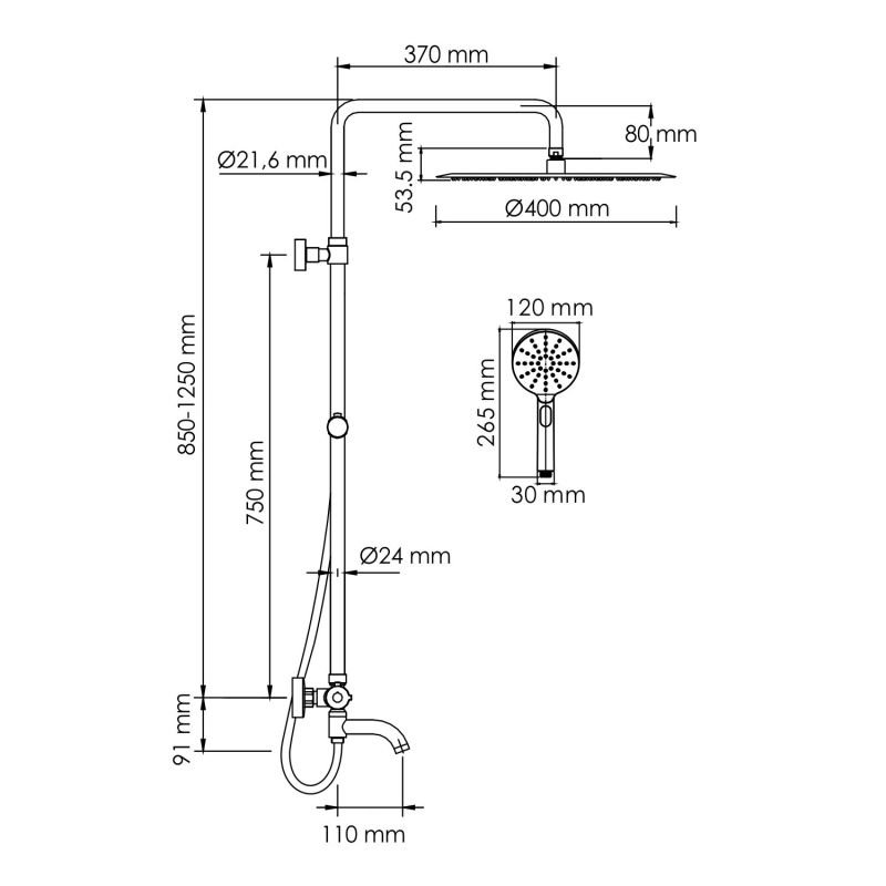 Душевая стойка WasserKRAFT A188.117.127.087.CH Thermo, с верхним душем, термостатическим смесителем, цвет хром - фото 1