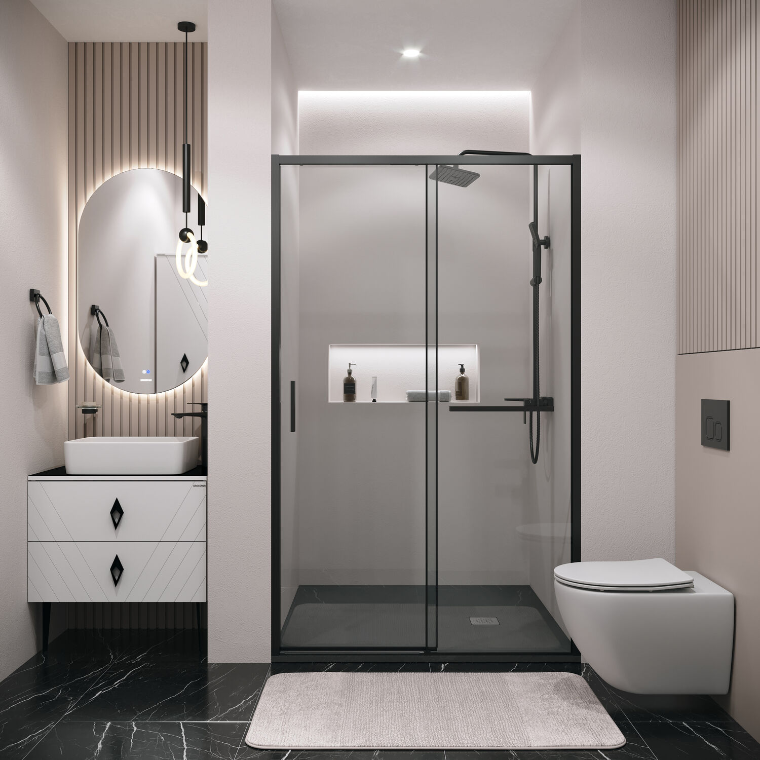 Душевая дверь Grossman Style 100х195, стекло прозрачное, профиль черный матовый - фото 1