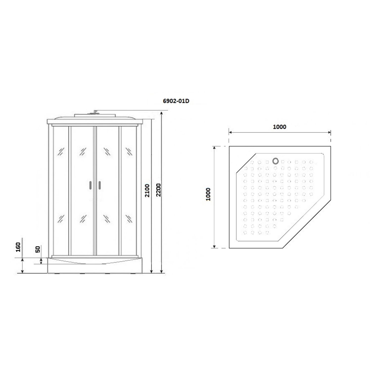 Душевая кабина Niagara Premium NG-6902-01D Black 100х100, стекло тонированное, профиль черный матовый, с крышей  - фото 1