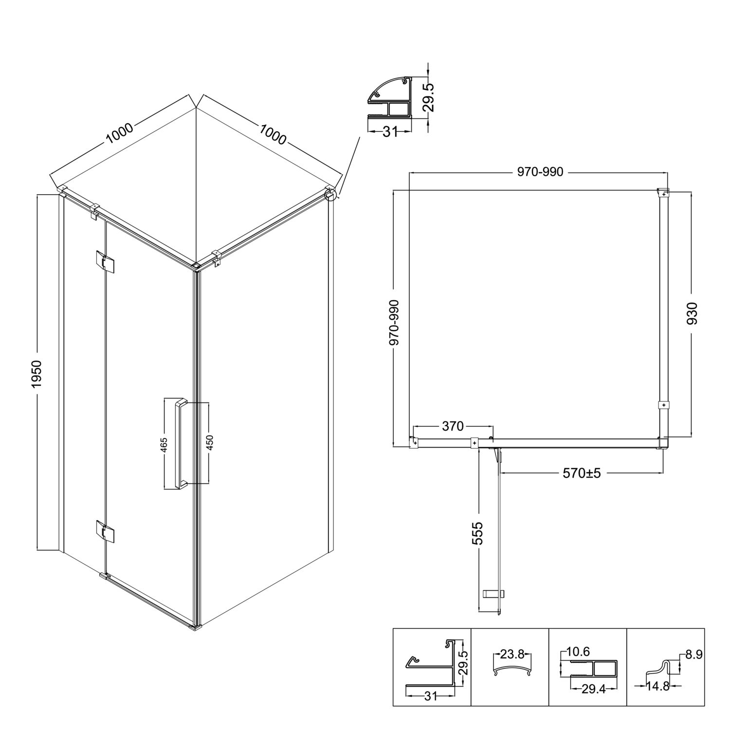 Душевой уголок Niagara Nova NG-6832-34 Black 100x100, стекло прозрачное, профиль черный матовый