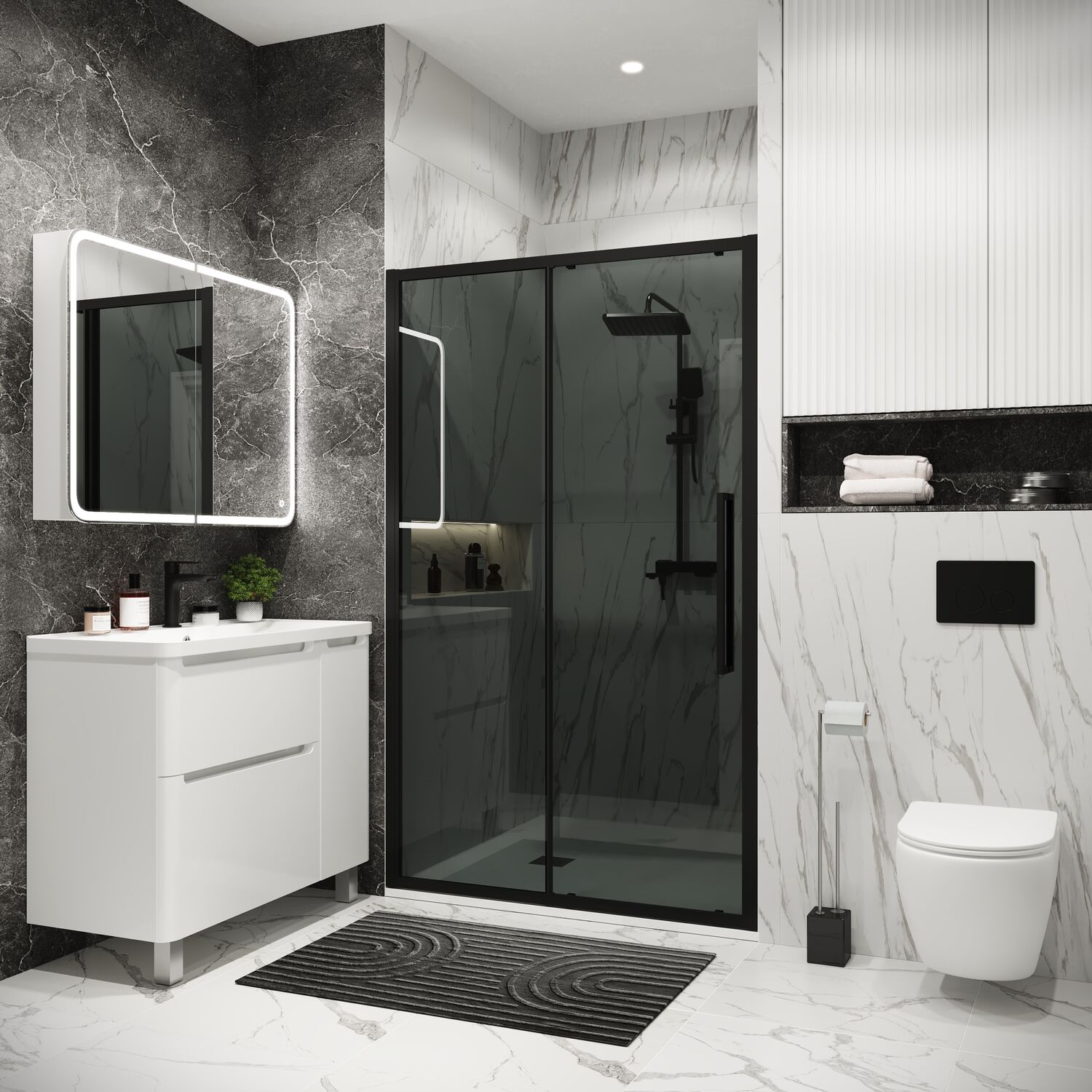 Душевая дверь Grossman Cosmo 100х195, стекло тонированное, профиль черный матовый - фото 1