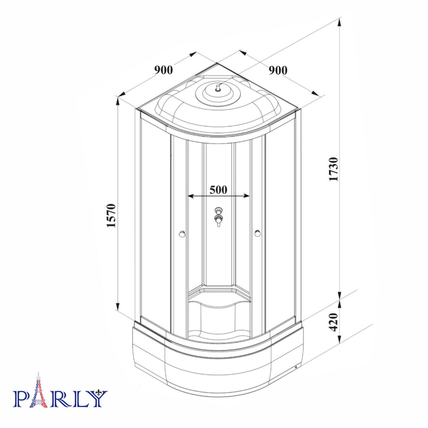 Душевая кабина Parly Bett B921 90х90, стекло матовое, профиль черный матовый, с крышей - фото 1