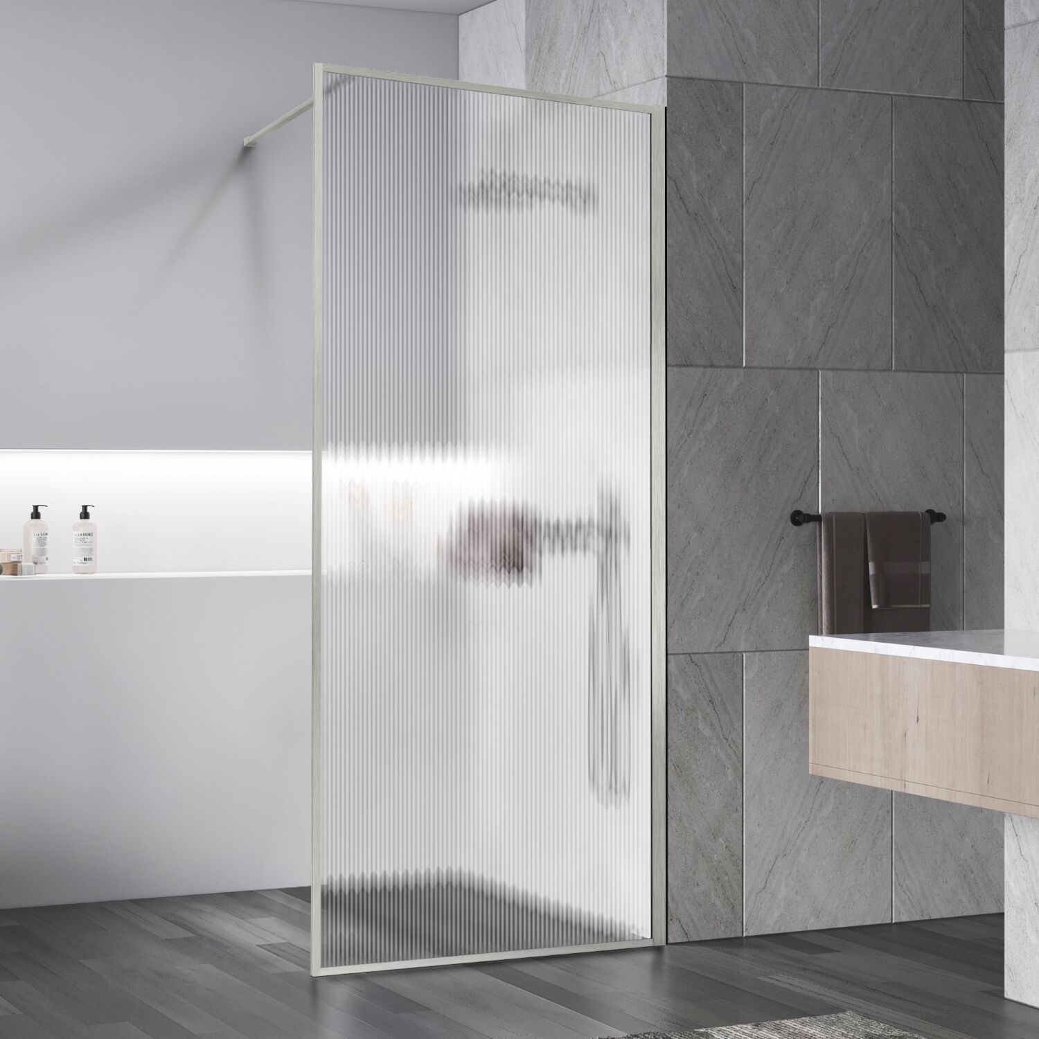 Душевая перегородка Vincea Walk-In VSW-1HP 100x200, стекло рифленое, профиль брашированный никель