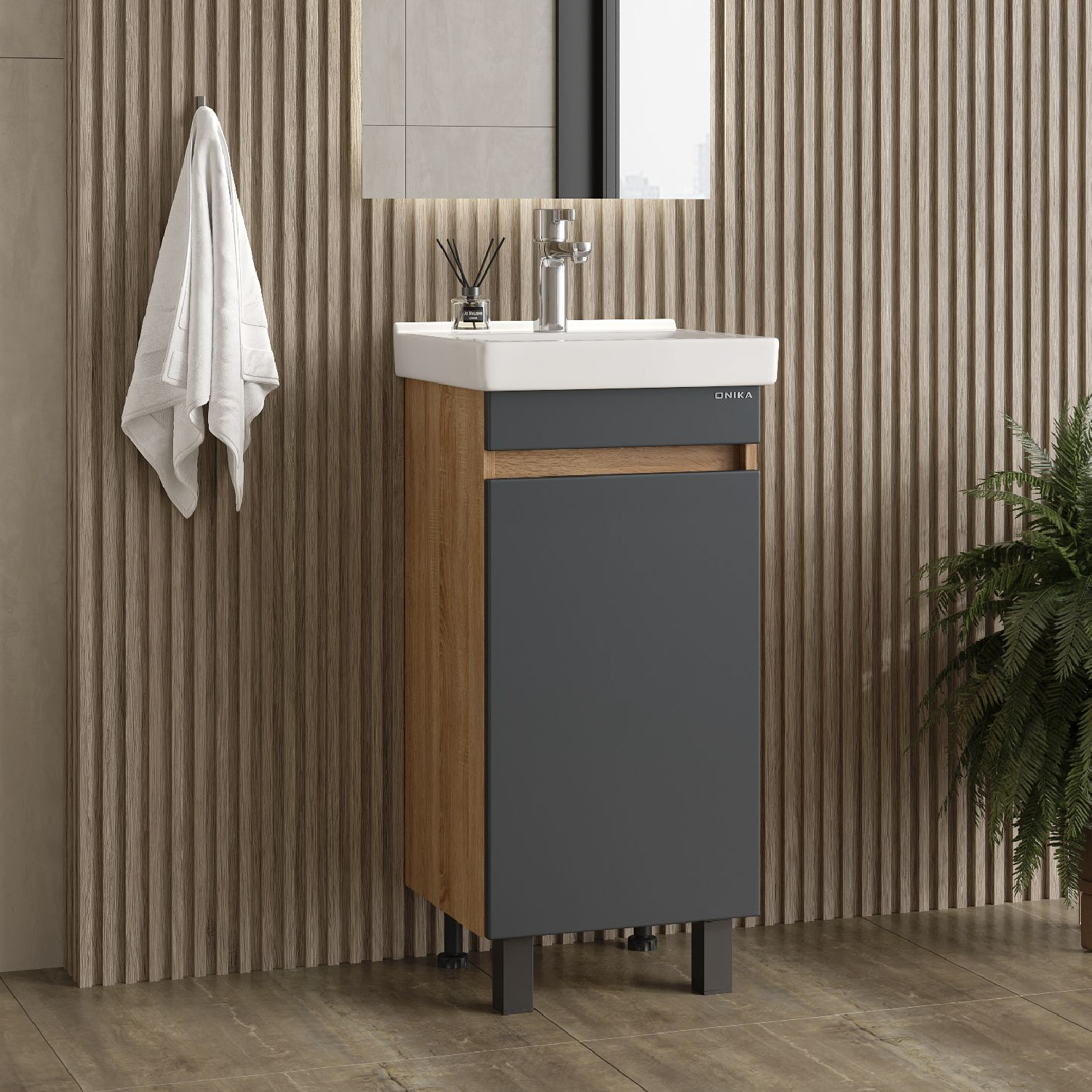 Тумба под раковину Оника Милтон Квадро 40, напольная, цвет серый / дуб сонома - фото 1