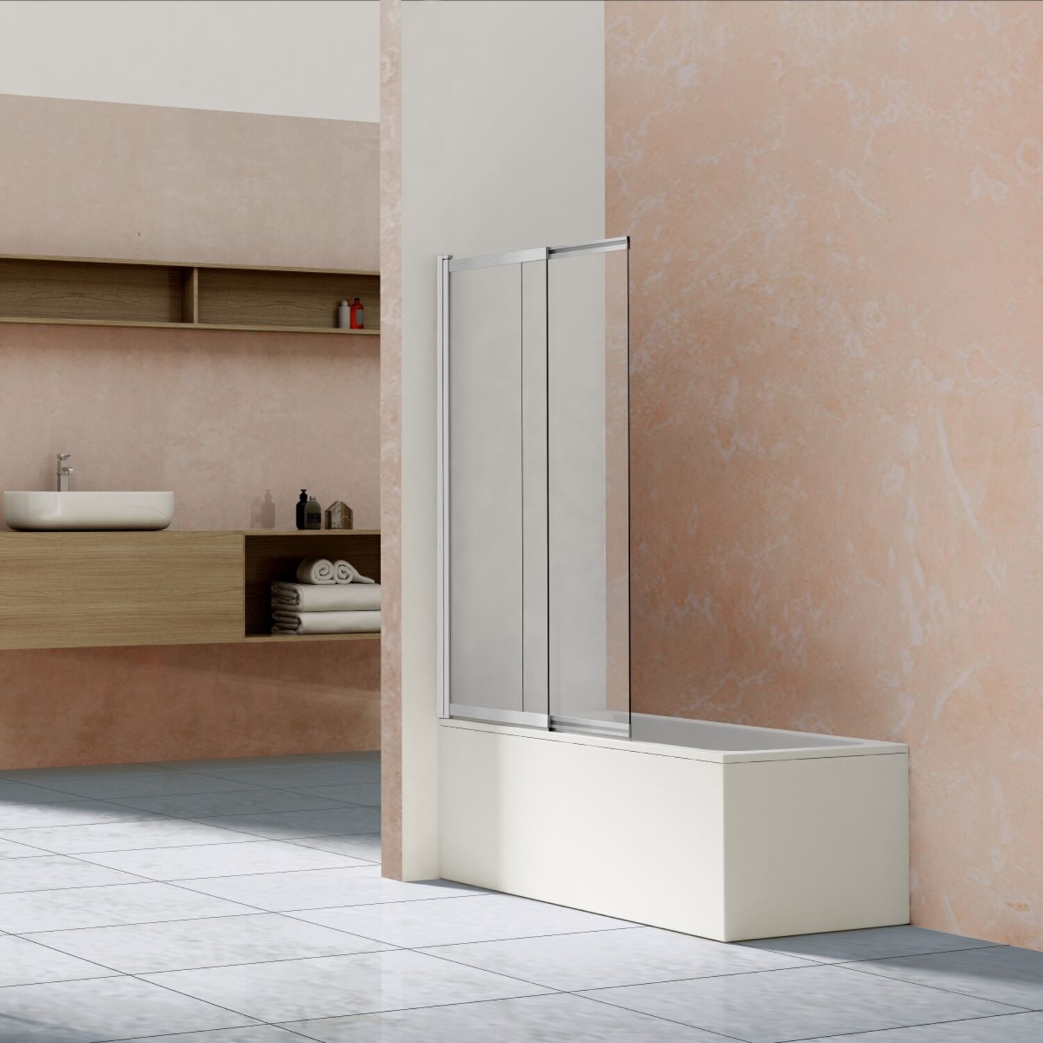 Шторка на ванну Vincea VSB-1E 100x145, стекло прозрачное, профиль брашированный никель