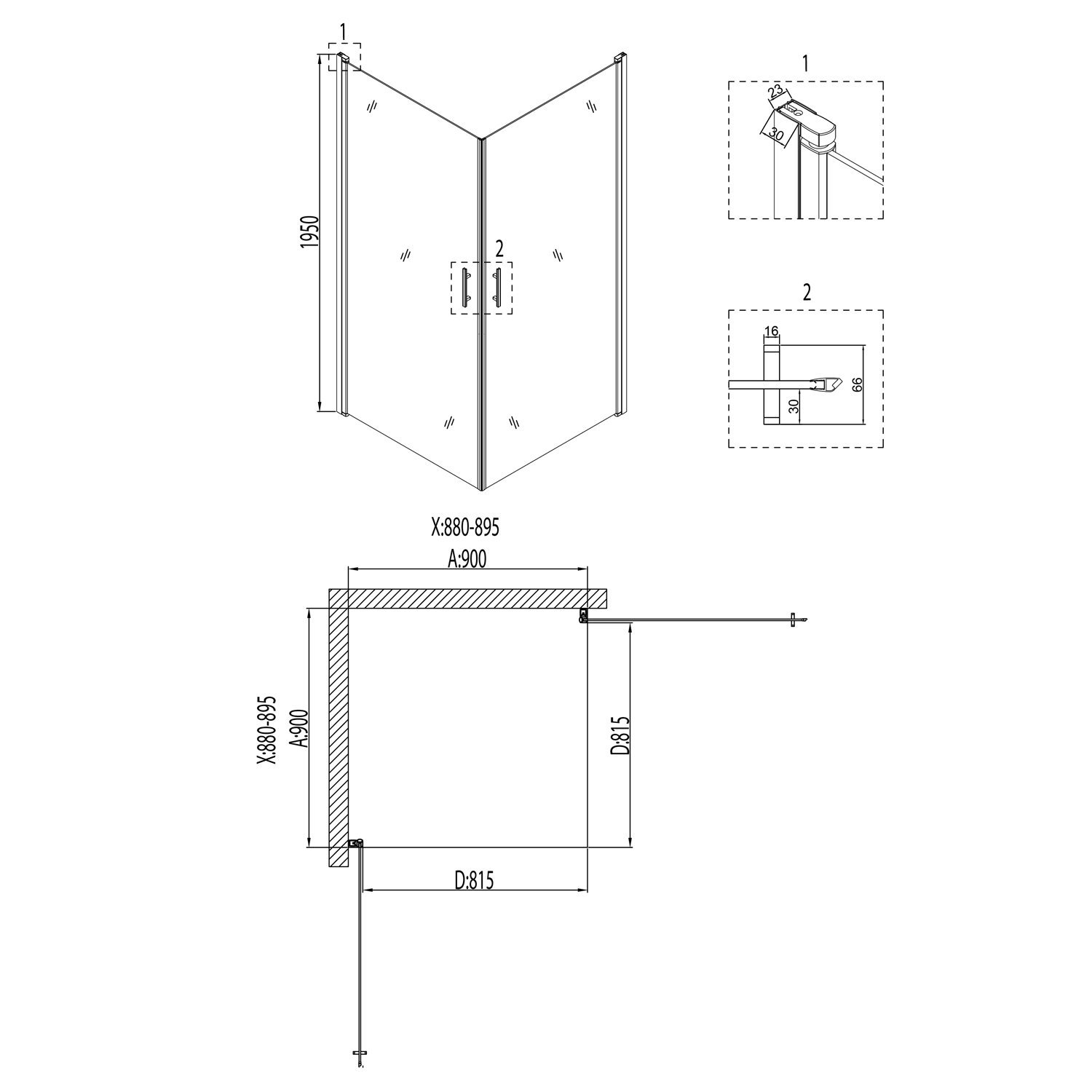 Душевой уголок Niagara Nova NG-6803-08 BLACK 90x90, с поддоном, стекло прозрачное, профиль черный - фото 1