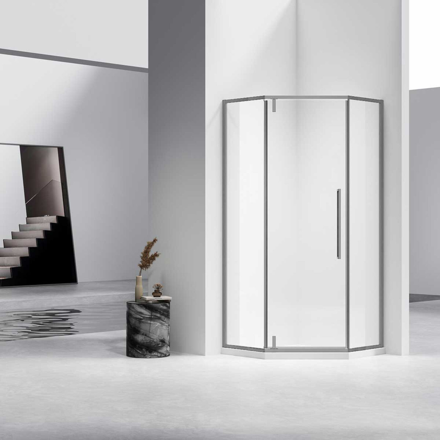 Душевой уголок Vincea Slim-N VSP-4SN 100x100, стекло прозрачное, профиль вороненая сталь