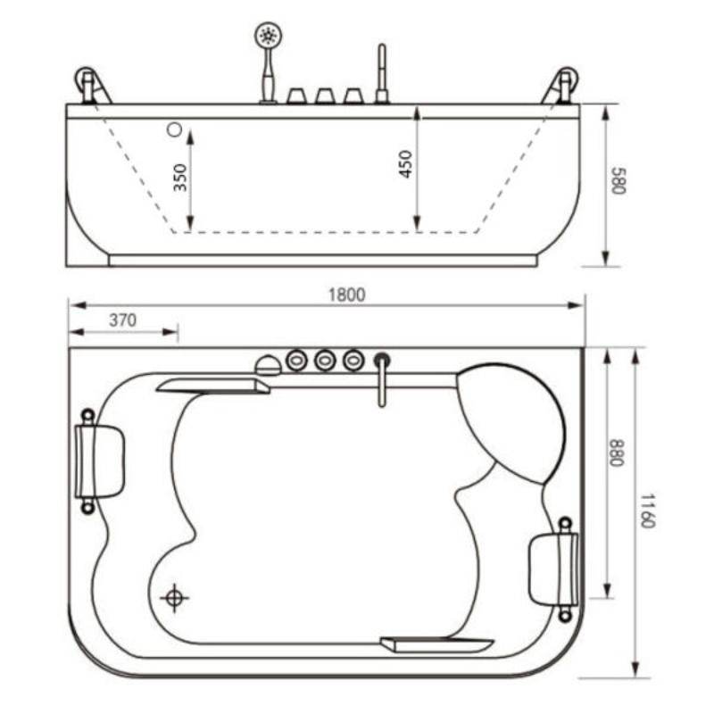 Ванна Gemy G9085 K L 180x116 акриловая, левая, с гидромассажем, аэромассажем и хромотерапией, цвет белый - фото 1