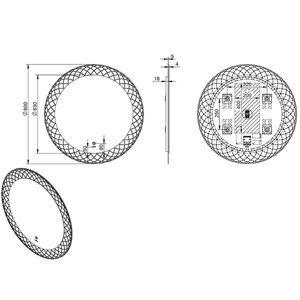 Зеркало Esbano ES-3596LD 80х80, LED-подсветка, функция антизапотевания, увеличение, сенсорный выключатель - фото 1