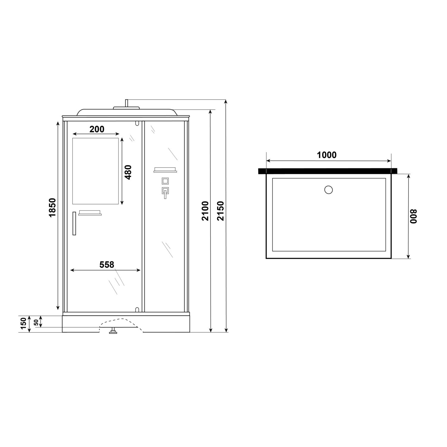 Душевая кабина Niagara Standart ST100/80/15Q/BL 100х80, стекло прозрачное, профиль черный матовый, с крышей - фото 1