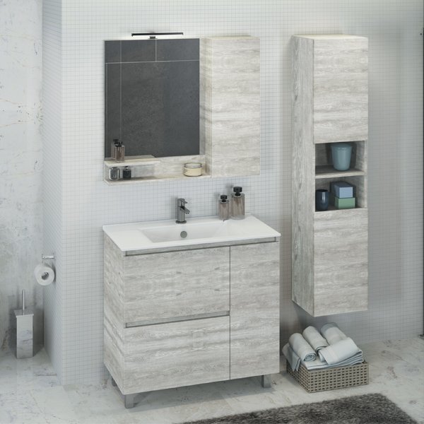 Мебель для ванной Comforty Верона 90, цвет дуб белый, с корзиной для белья