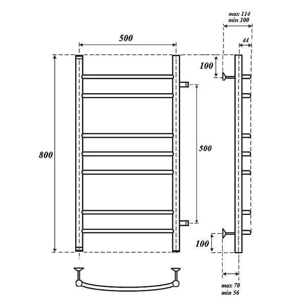 Полотенцесушитель Point П7 50x80 водяной, межосевое расстояние 50 см, цвет хром