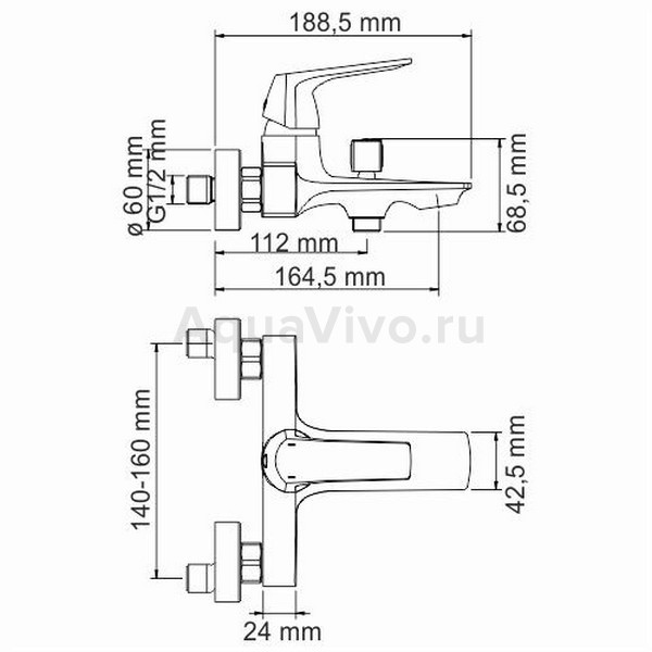 Смеситель WasserKRAFT Neime 1901 для ванны и душа, цвет хром - фото 1